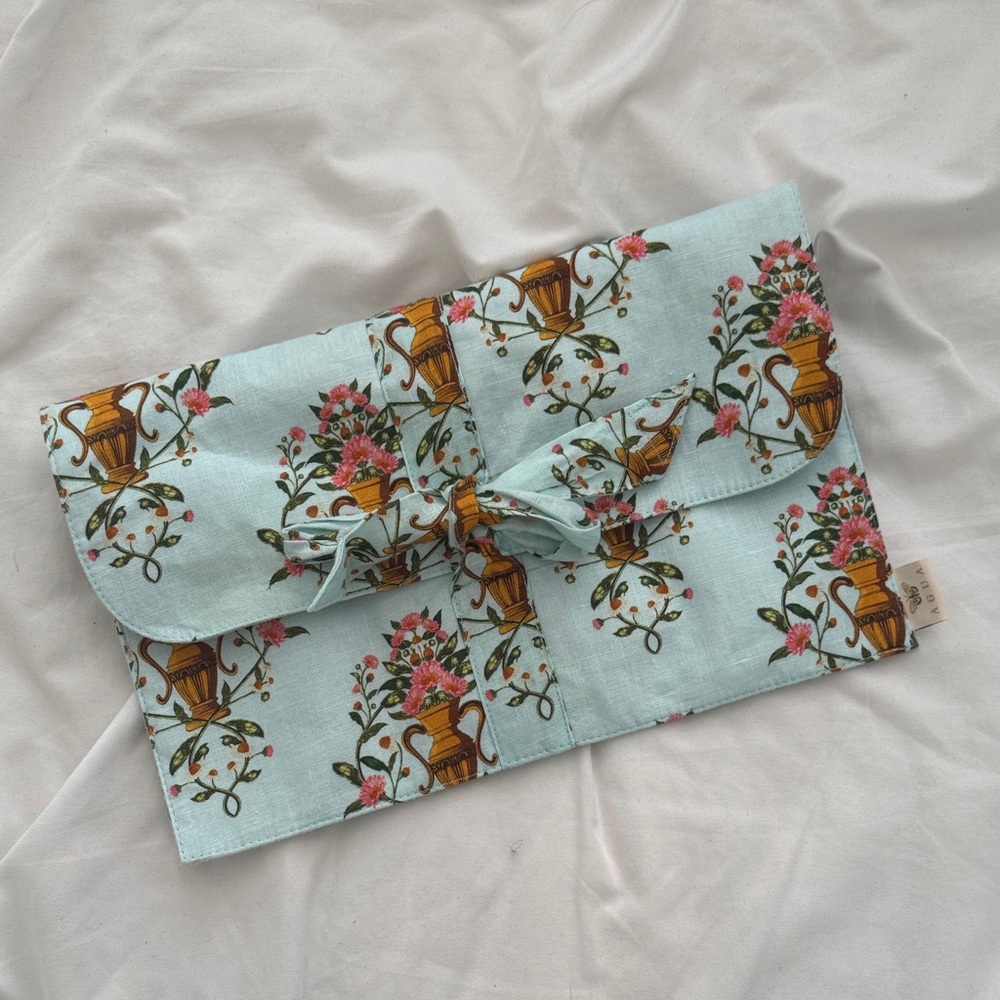 Agua Bendita Floral Clutch in Light Blue and Brown